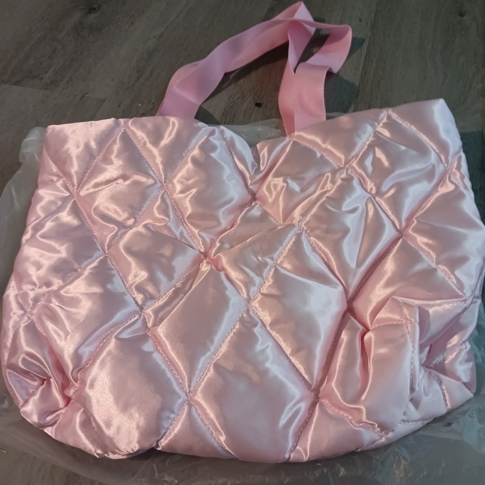 Pink Quilted Satin Tote Bag - Picture 1 of 4